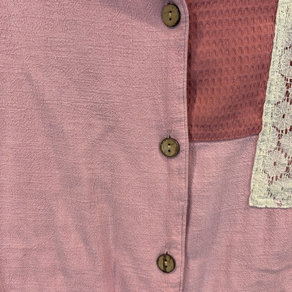 Oli & Hali Pink Patchwork Lace Linen Blend Oversized Top with Pockets Size L - Picture 5 of 8